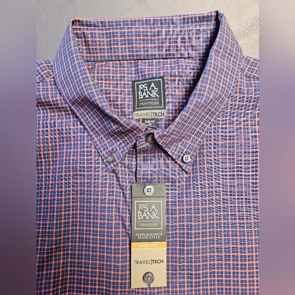 Jos. A. Bank Traveler Collection Slim Fit Button Collar Grid Sportshirt Size 3XL